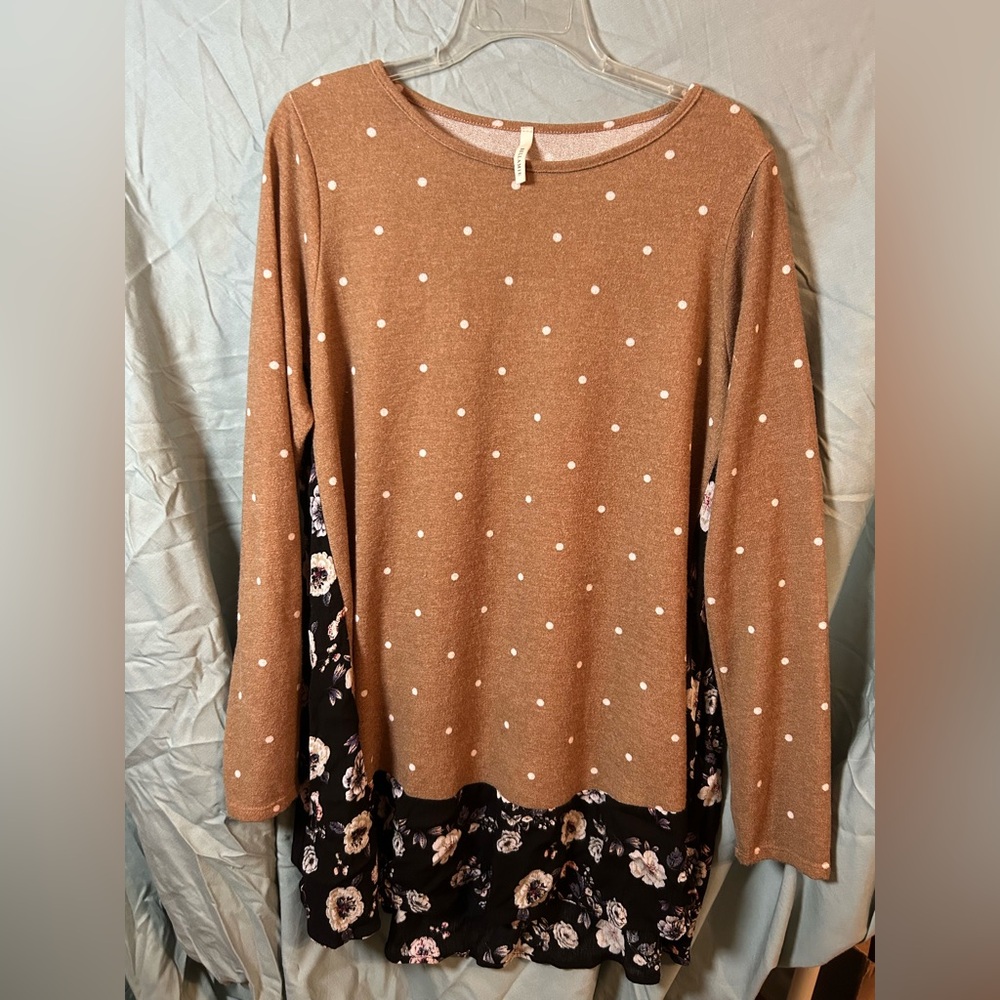 Bellamie Brown and White Polka Dot Top with Pockets